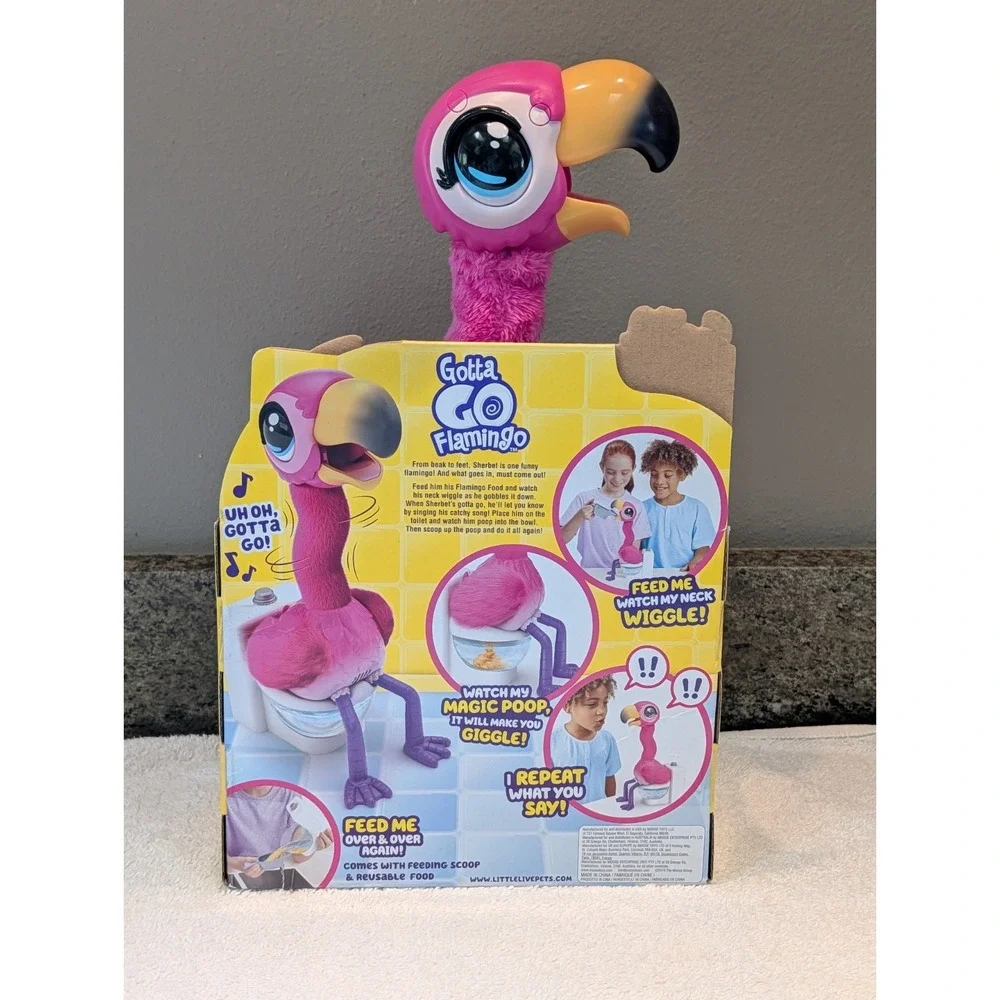 Little LIVE Pets Gotta Go Flamingo In Box Toilet Repeat What I Say READ